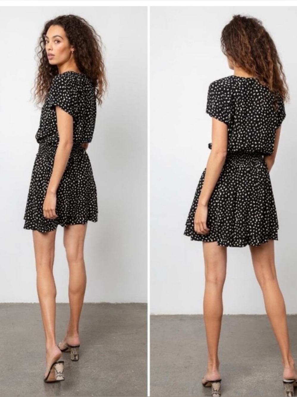 Rails Karla Black and CreamPolka Dot Short Sleeve V-Neck Dress size small